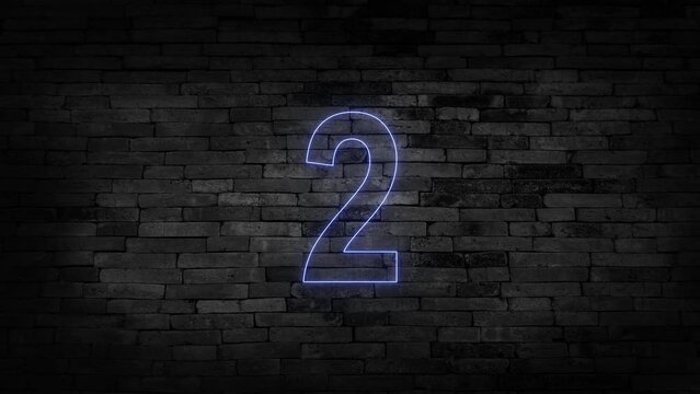 Bright neon glowing number 1, 2, 3, light pink blue color symbol, seamless loop animation on black background in 4K.