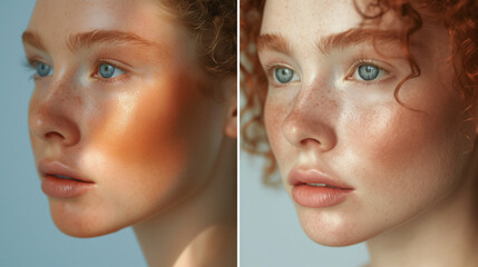 Makeup Frauenportrait im Vergleich vorher nachher Generative AI