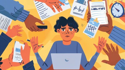 Man and many work tasks, deadline