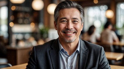 Obraz premium Happy smiling businessman, confident professional businessman at the cafe
