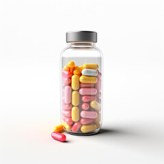 pills in a transparent bottle on a white background сreated with Generative Ai