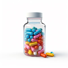 pills in a transparent bottle on a white background сreated with Generative Ai