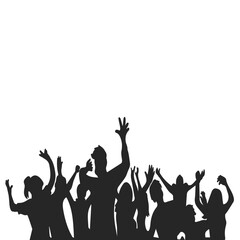 Silhouette vector illustration. Concert disco party. Happy people. Cheerful crowd of people cheered applause.


