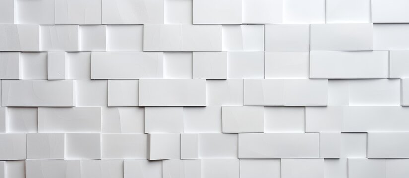 A white wall covered in a grid of squares, creating a modern and textured background commonly used in interior design. The squares are neatly arranged in rows and columns, adding visual interest to