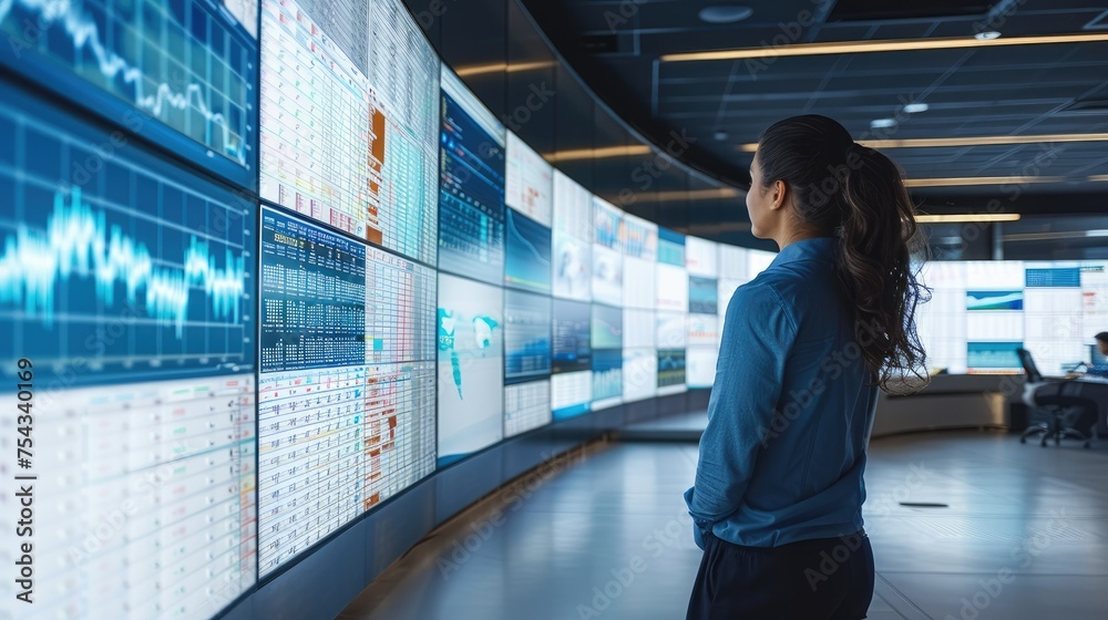Aufkleber people working together at observing data center with large screens, cyber security, protection, inc