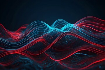 Modern abstract neon light tiny lines, 3d curve lines and layers design. Tech wallpaper background. - obrazy, fototapety, plakaty