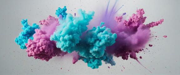 Set of blue, aqua and violet colored smoke explosion