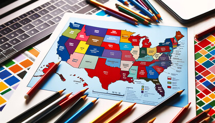 A creatively designed U.S. election map for the 2024 presidential campaign, enhanced with...