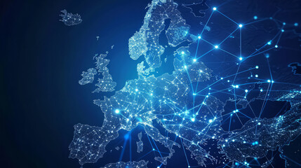 Illuminated digital network map of Western Europe for global communication
