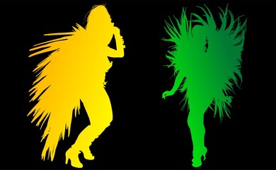 samba, baile, brasil, danza, carnaval, silueta, color, vector, pegatina, plumas, traje, ilustracion, angel, diablo	
