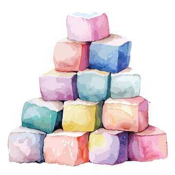 A stack of colorful marshmallows. watercolor clipart