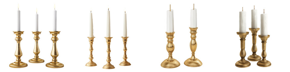Classic Candlesticks with White Candles Isolated on Transparent Background..