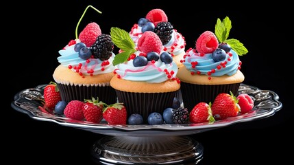 cupcakes with berries, generative ai