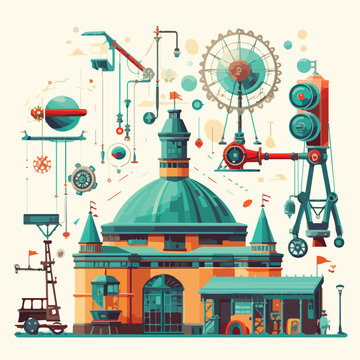 A technology museum with inventions vector clipart isolated