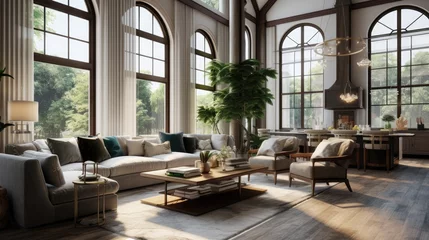 Fotobehang Living room with elegant furnishings and three sets of windows © rimsha