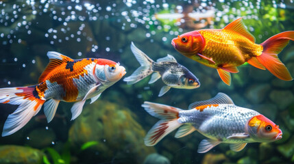 There are many different species of goldfish and beautiful colors,