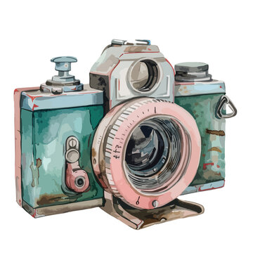 A vintage camera. watercolor clipart isolated on white