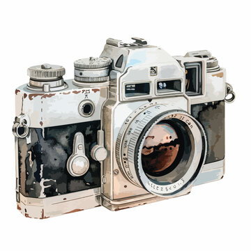 A vintage camera. watercolor clipart isolated on white