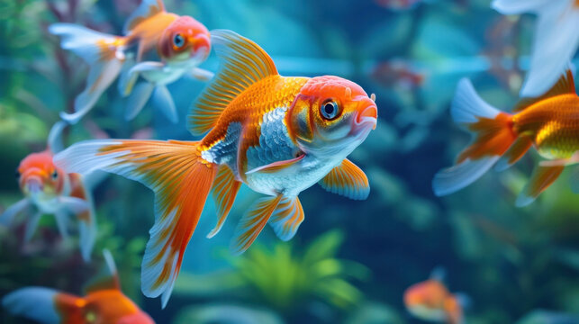 There are many different species of goldfish and beautiful colors,