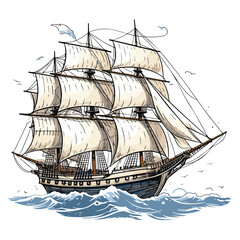 A vintage sailing ship. vector clipart isolated on white
