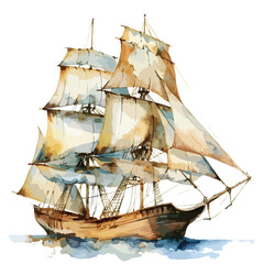A vintage sailing ship. watercolor clipart isolated