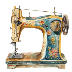 A vintage sewing machine. watercolor clipart isolated