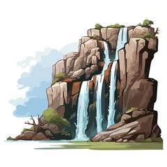 A waterfall cascading down a cliff vector clipart isolated