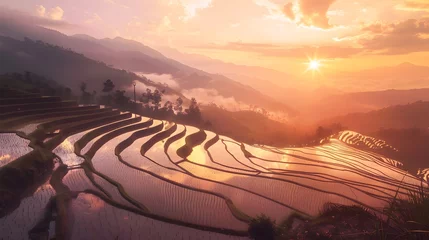 Afwasbaar Fotobehang Rijstvelden mountain landscape of Pa-Pong-Peang terrace paddy rice field at sunset