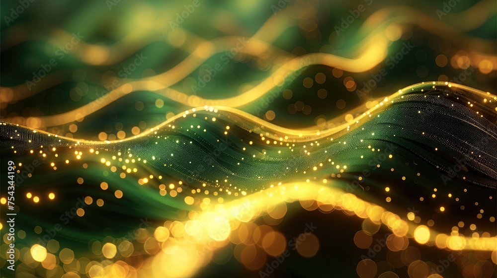 Poster Bright golden technology lines background with a little green element. Generative AI.