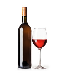 bottle of wine on a white background сreated with Generative Ai