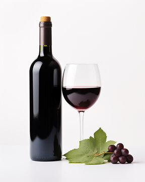 bottle of wine on a white background сreated with Generative Ai