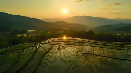 Deurstickers mountain landscape of Pa-Pong-Peang terrace paddy rice field at sunset © Ziyan