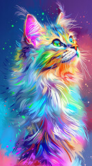 Cat wallpaper. Illustration of an iridescent-colored cat style