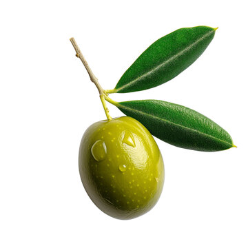 Fresh green olive with leaves on branch, healthy and organic food, AI generated, PNG transparent