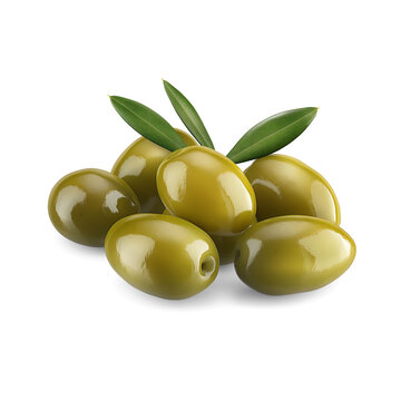 Olives with olive leaves isolated, healthy and organic food, AI generated, PNG transparent with shadow