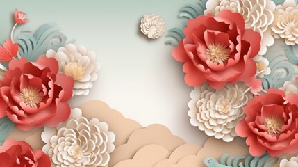 Chinese holiday background in paper style. Illustration AI Generative.