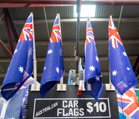 Display of Australian car flags on a market stall