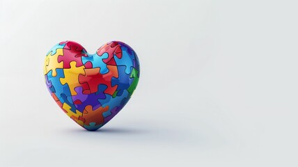 front view heart shaped puzzle. On a white isolated background, With copy space for text. For World Autism Awareness Day	