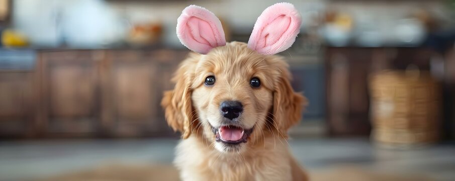 Golden retriever puppy wearing bunny ears. Concept Cute Pets, Animal Costumes, Funny Bunny, Golden Retriever Puppies, Adorable Portraits
