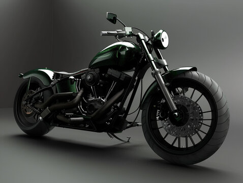 A modern green bobber style motorcycle with a classic American design touch.