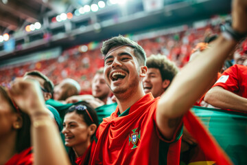 Portuguese football soccer fans in a stadium supporting the national team, A Selecao das Quinas
 - obrazy, fototapety, plakaty