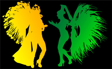 samba, baile, brasil, danza, carnaval, silueta, color, vector, pegatina, plumas, traje, ilustracion, angel, diablo	
