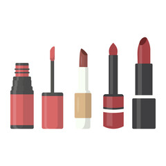 A set of lipsticks and lip glosses isolated on a white background. Decorative cosmetics.