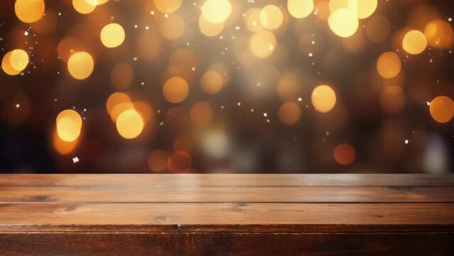 Wooden table with blurry background and lot of light