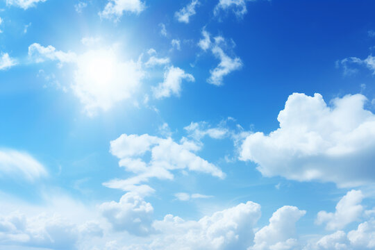bright midday sun, blue sky, beautiful