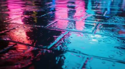 Retro 80s background with wet pavement foreground
