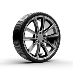 Obraz premium side view of a car wheel on a white background сreated with Generative Ai