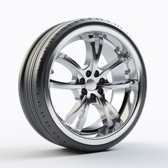 Obraz premium side view of a car wheel on a white background сreated with Generative Ai