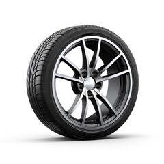 side view of a car wheel on a white background сreated with Generative Ai