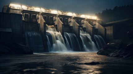 hydroelectric dam, water discharge through locks, river, power, energy, hydro, electricity, reservoir, flowing, waterfall, spillway, nature, industrial, environment,